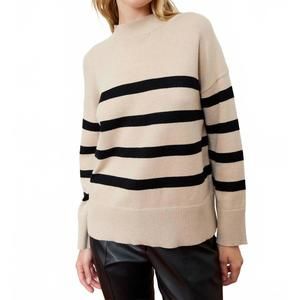NEW DELUC salvia mockneck sweater in beige melange/black stripes